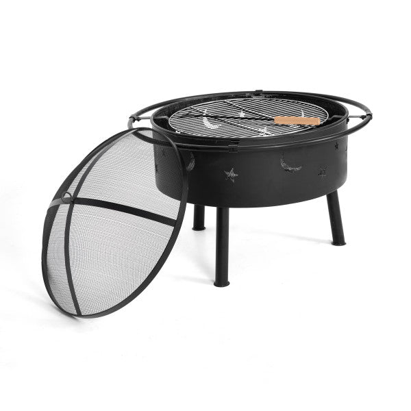 WestinTrends Star & Moon Bonfire Round Steel Wood Burning Patio Fire Pit for Outdoor Patio