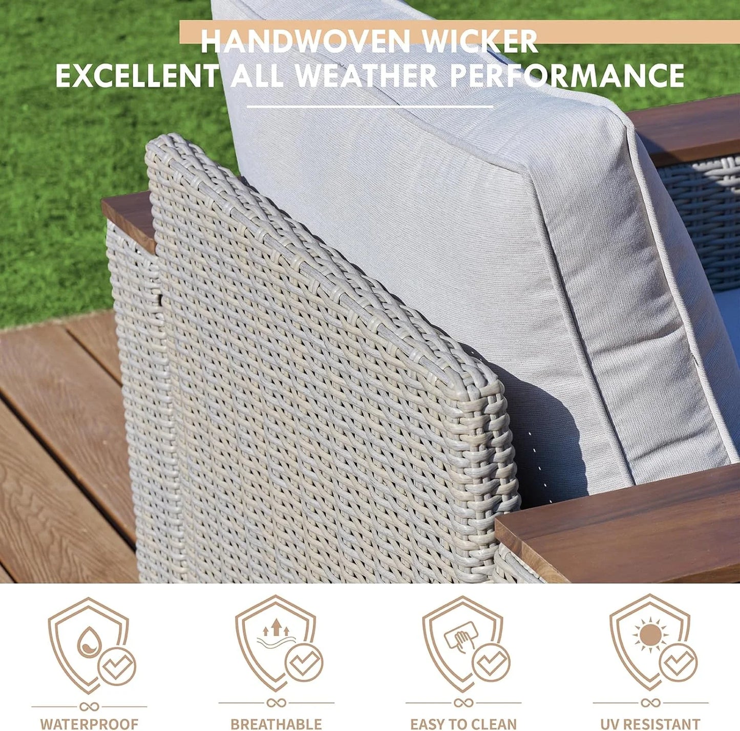 Jocisland Patio Furniture Set, 6 Piece Modular Rattan Outdoor Sectional Set with Washable Cushions, 3-Seat Outdoor Couch, 1 Loveseat, 1 Single Chair for Lawn Deck Backyard Garden, Beige