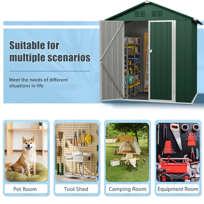 Seizeen Outdoor Storage Shed, 6' x 4' Metal Storage Shed with Base , Seizeen Tools Storage Shed, Galvanized Steel Garden Shed with Lockable Doors for Backyard, Patio, Lawn