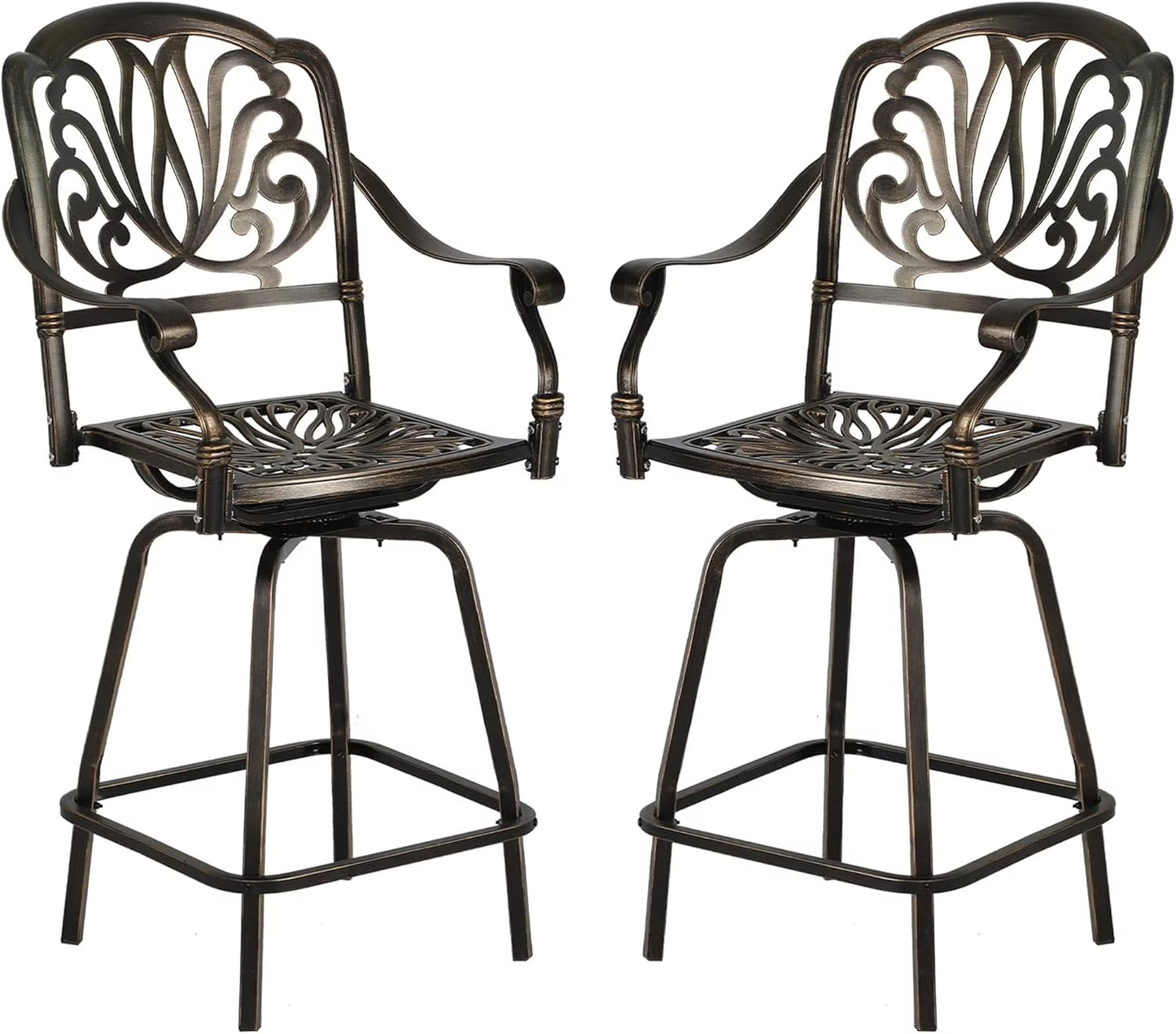 Magic Union Outdoor Cast Aluminum Swivel Bar Stools Set of 2, Patio Height Bartools Chairs, 2 Piece Patio High Dining Bistro Chairs for Garden Backyard (Without Cushion)