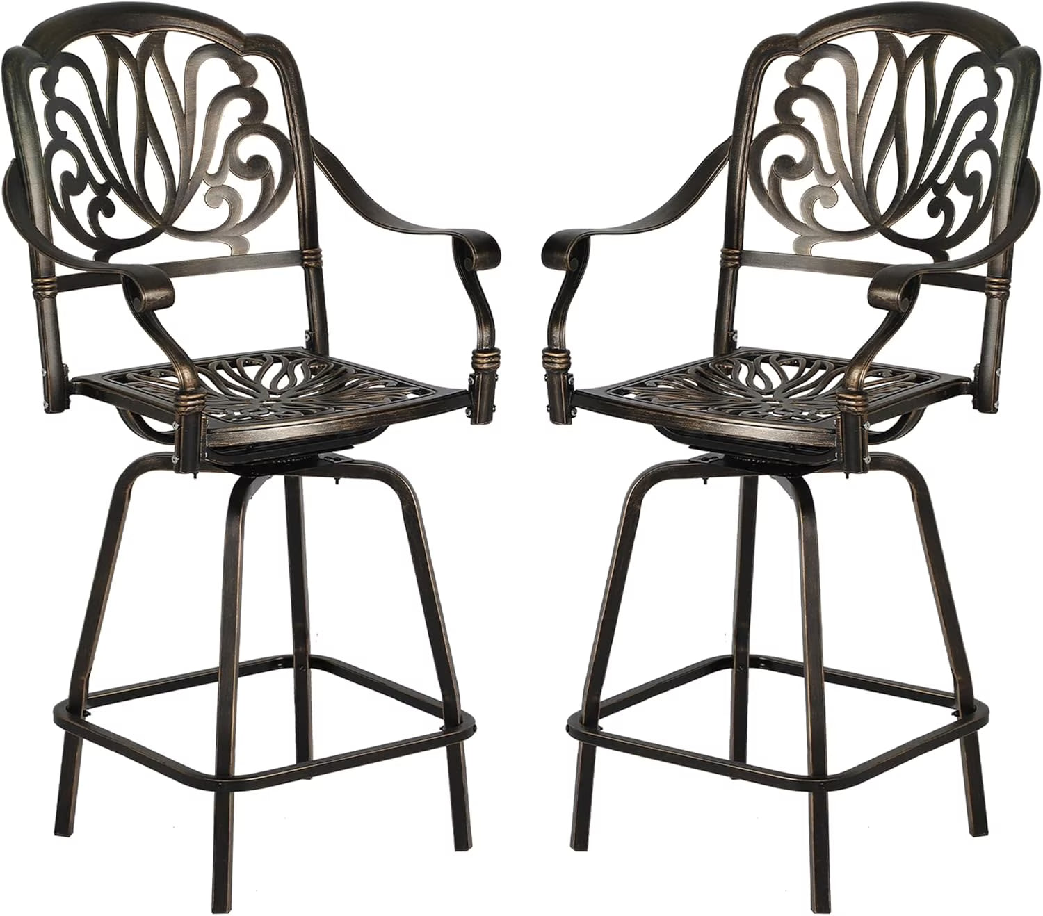 Magic Union Outdoor Cast Aluminum Swivel Bar Stools Set of 2, Patio Height Bartools Chairs, 2 Piece Patio High Dining Bistro Chairs for Garden Backyard (Without Cushion)
