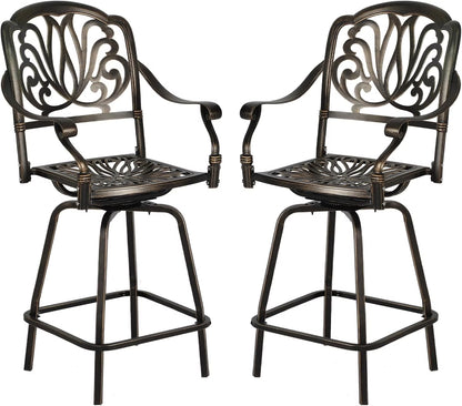 Magic Union Outdoor Cast Aluminum Swivel Bar Stools Set of 2, Patio Height Bartools Chairs, 2 Piece Patio High Dining Bistro Chairs for Garden Backyard (Without Cushion)