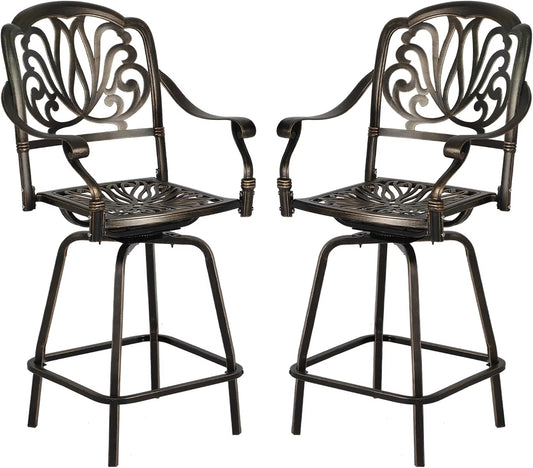 Magic Union Outdoor Cast Aluminum Swivel Bar Stools Set of 2, Patio Height Bartools Chairs, 2 Piece Patio High Dining Bistro Chairs for Garden Backyard (Without Cushion)