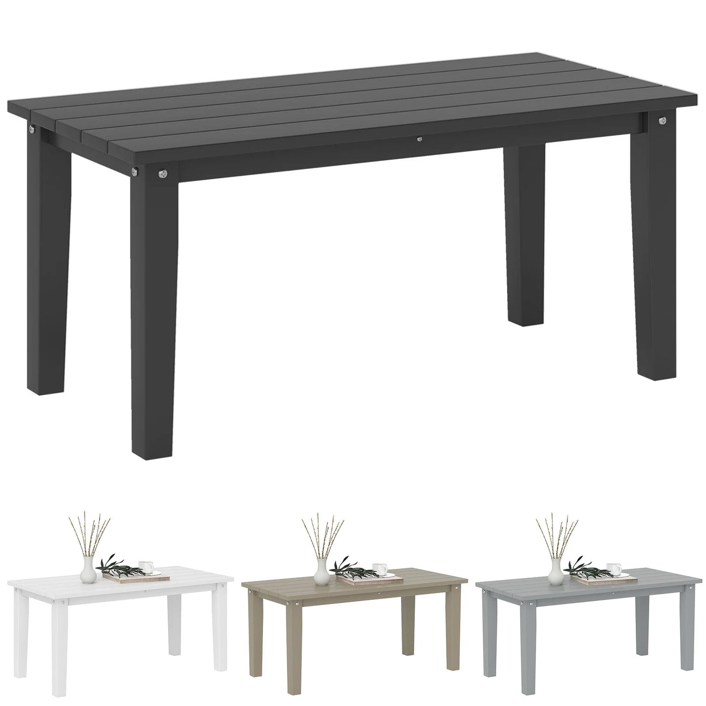 ZIRAV HDPE Outdoor Coffee Table, All-Weather Rectangle Patio Coffee Table, Plastic Outdoor Patio Table with Slatted Tabletop for Garden, Balcony, Backyard,White