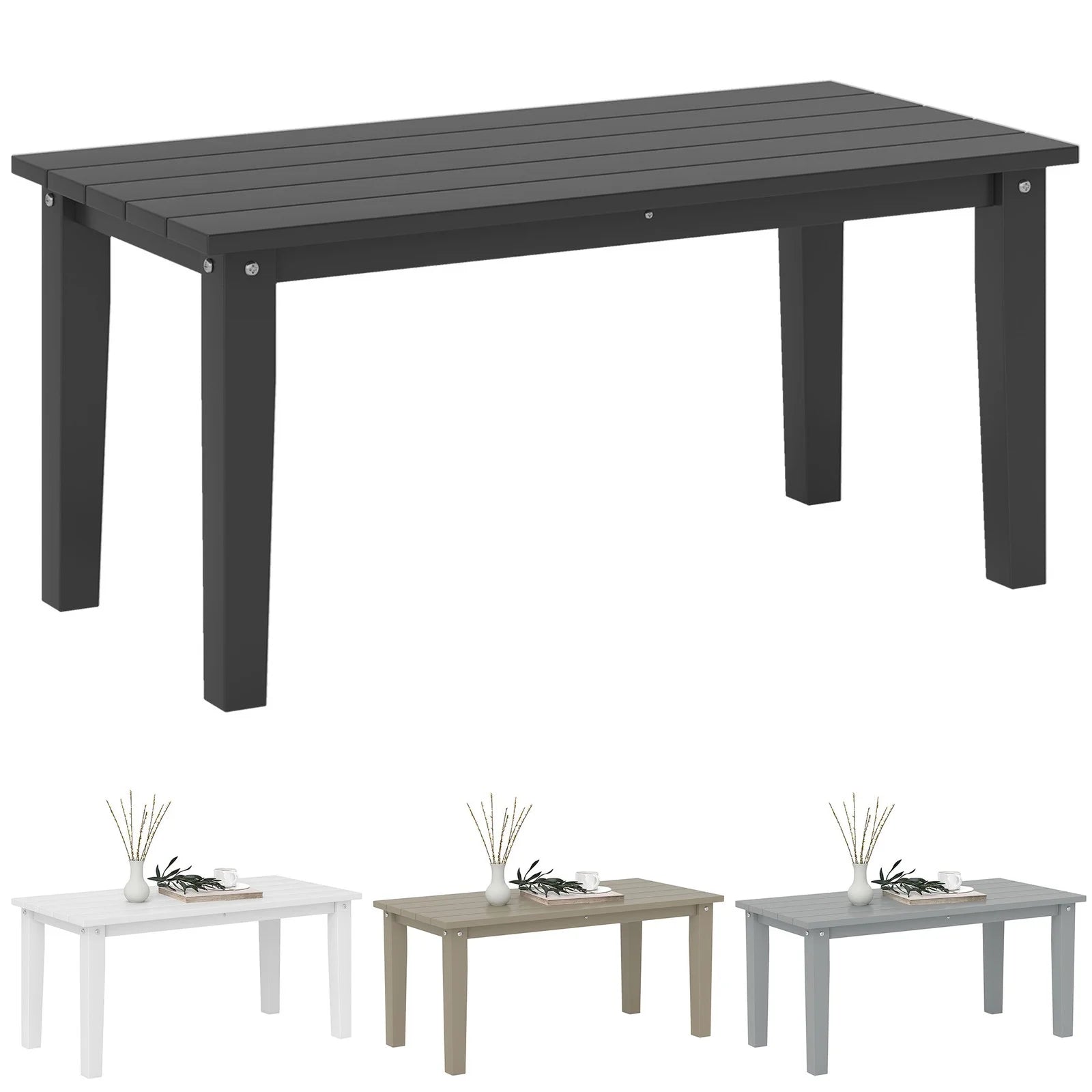 ZIRAV HDPE Outdoor Coffee Table, All-Weather Rectangle Patio Coffee Table, Plastic Outdoor Patio Table with Slatted Tabletop for Garden, Balcony, Backyard,White