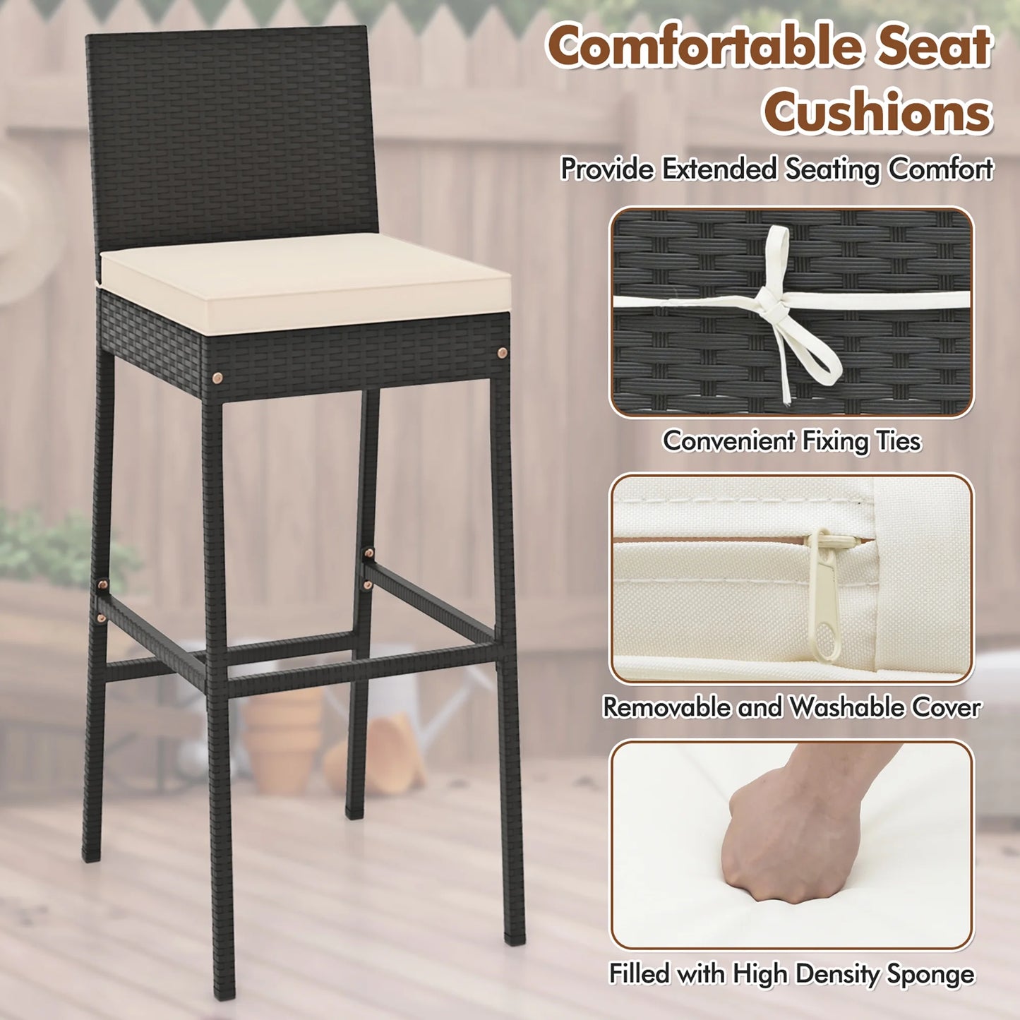 Gymax 7 Pieces Patio Bar Set w/Acacia Wood Tabletop & Removable Cushions Outdoor