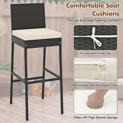Gymax 7 Pieces Patio Bar Set w/Acacia Wood Tabletop & Removable Cushions Outdoor