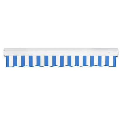 Awntech 10 Ft Key West Manual Heavy Duty Patio Retractable Awning with Cassette (120in x 9.38in x 96in), Bright Blue/White Stripe