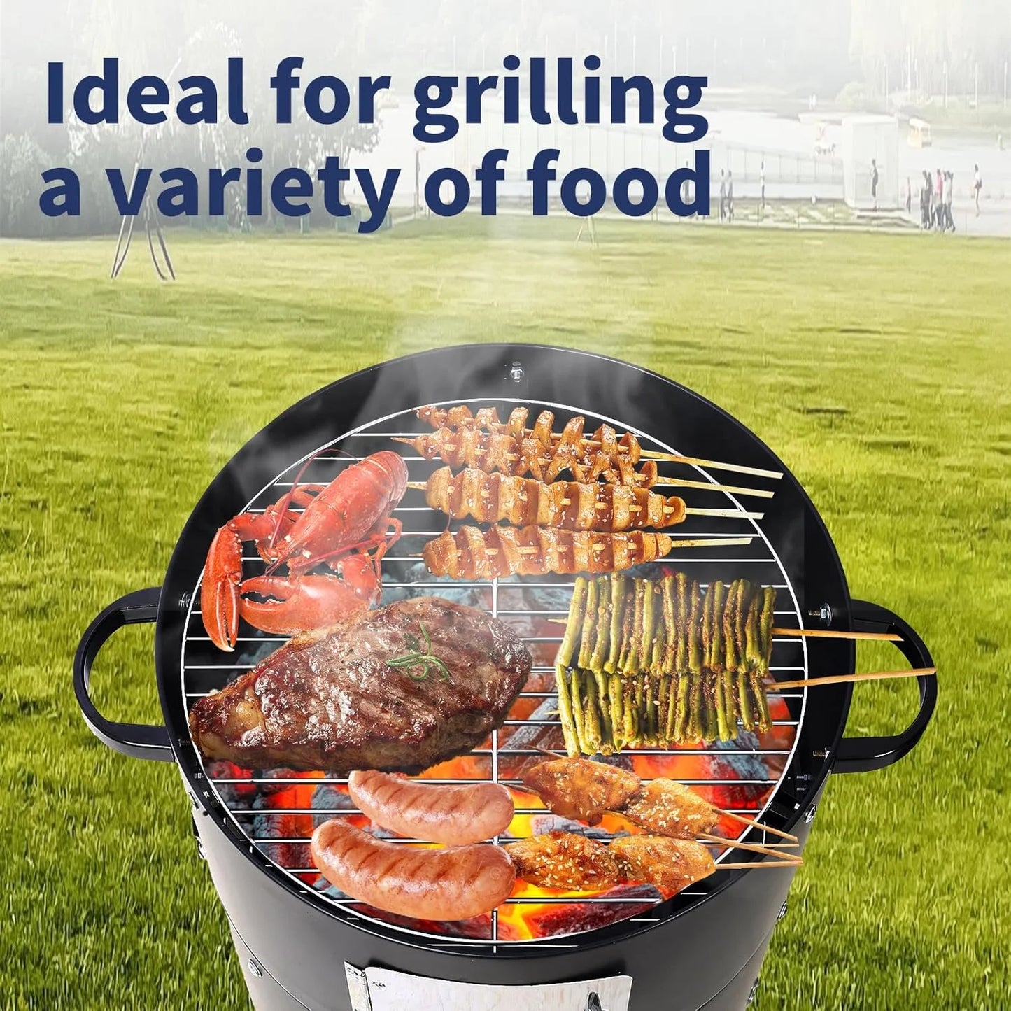 16 inch Vertical Charcoal Smoker, BBQ Grill, Fire Pit, 3-in-1 with Built-in Thermometer, Adjustable Air Vent, Idea for Parties, Backyard, Patio, Camping