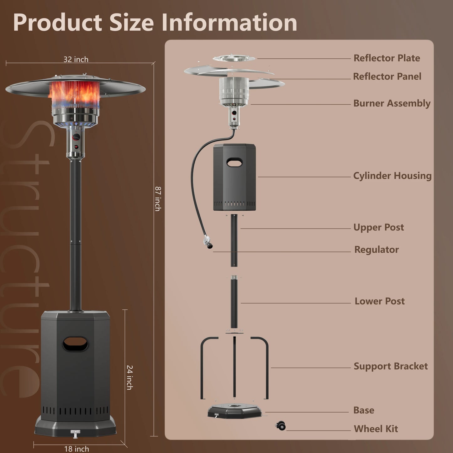 50,000 BTU Propane Patio Heater, Outdoor Heater with Table Design, 2025 Upgrade Stainless Steel Burner, and Wheels, Portable Heater for Home and Commercial, Gray