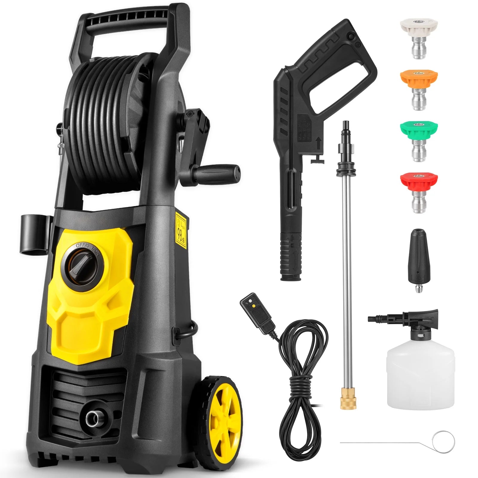 BENTISM Electric Pressure Washer, 2000 PSI, Max. 1.65 GPM Power Washer with 30 ft Hose & Reel, 5 Quick Connect Nozzles, Foam Cannon, Portable to Clean Patios, Cars, Fences, Driveways, ETL Listed