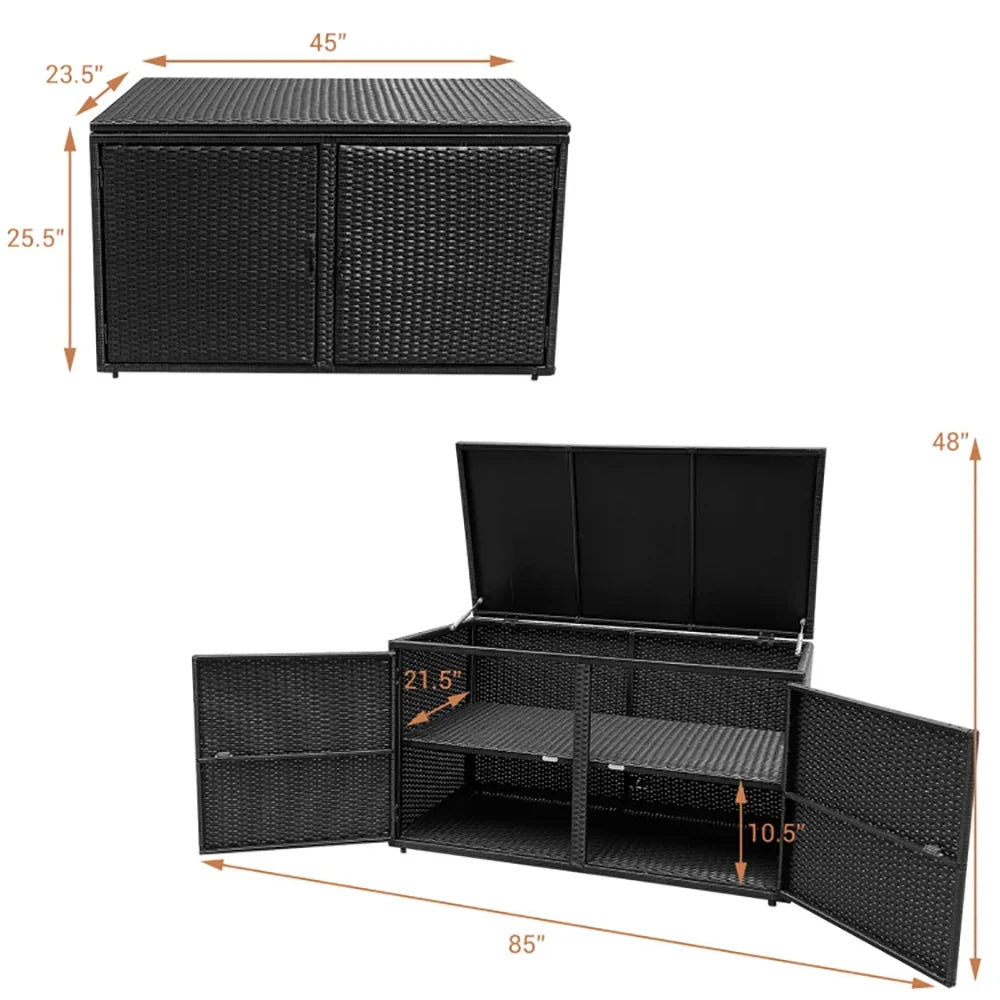 Canddidliike 88 Gallon Garden Patio Rattan Storage Container Box-Black, Outdoor Storage Box