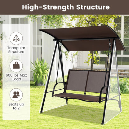 Gymax 2-Person Patio Swing Seat Swing Bench Canopy Swing Loveseat Outdoor Dark Brown