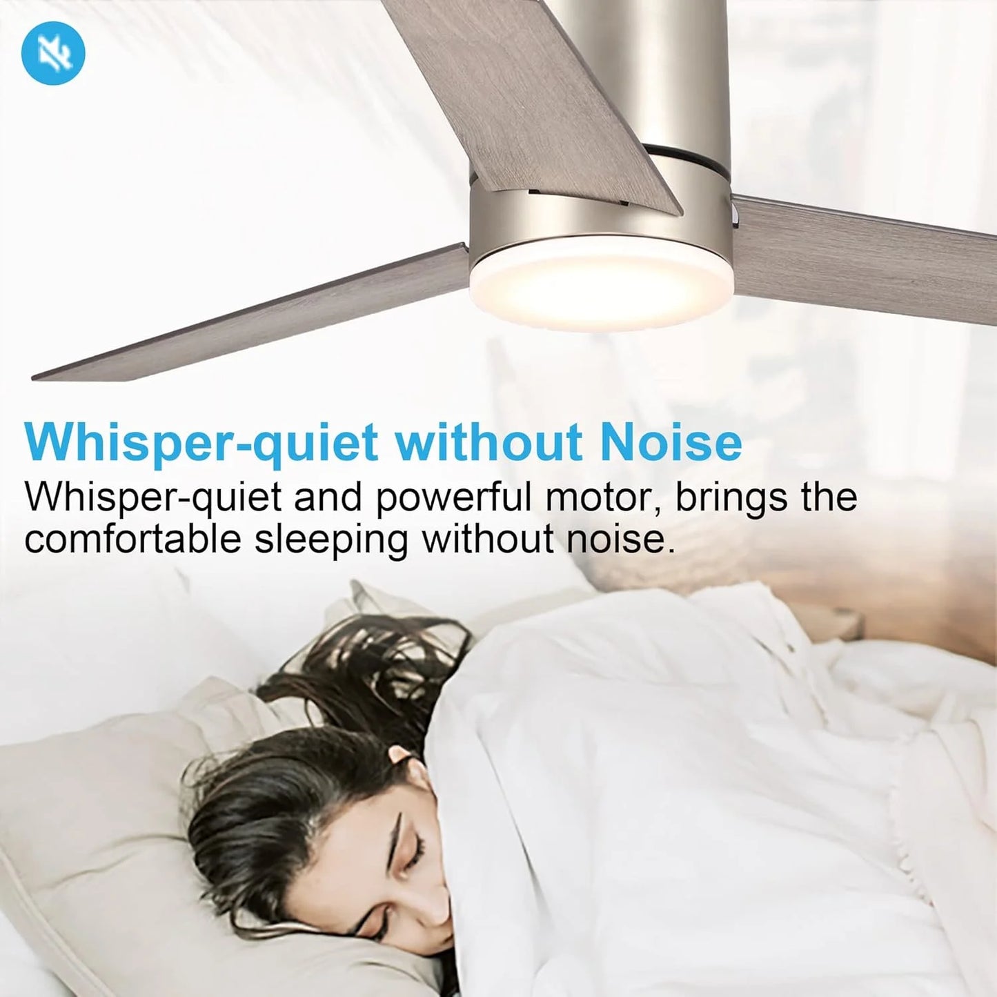 Low Profile Ceiling Fans with Lights and Remote, 48 Inch Bedroom Ceiling Fans Flush Mount, Indoor/Outdoor Fans for Patios, Reversible 3 Blades, Noiseless, Color Temp Adjusted, DOE ETL Tested (Nickel)