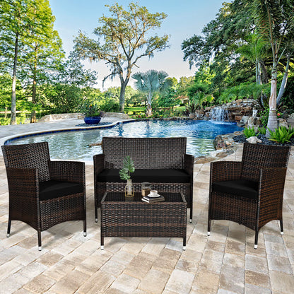 Gymax 4PCS Patio Rattan Outdoor Furniture Set w/Cushioned Chair Loveseat Table