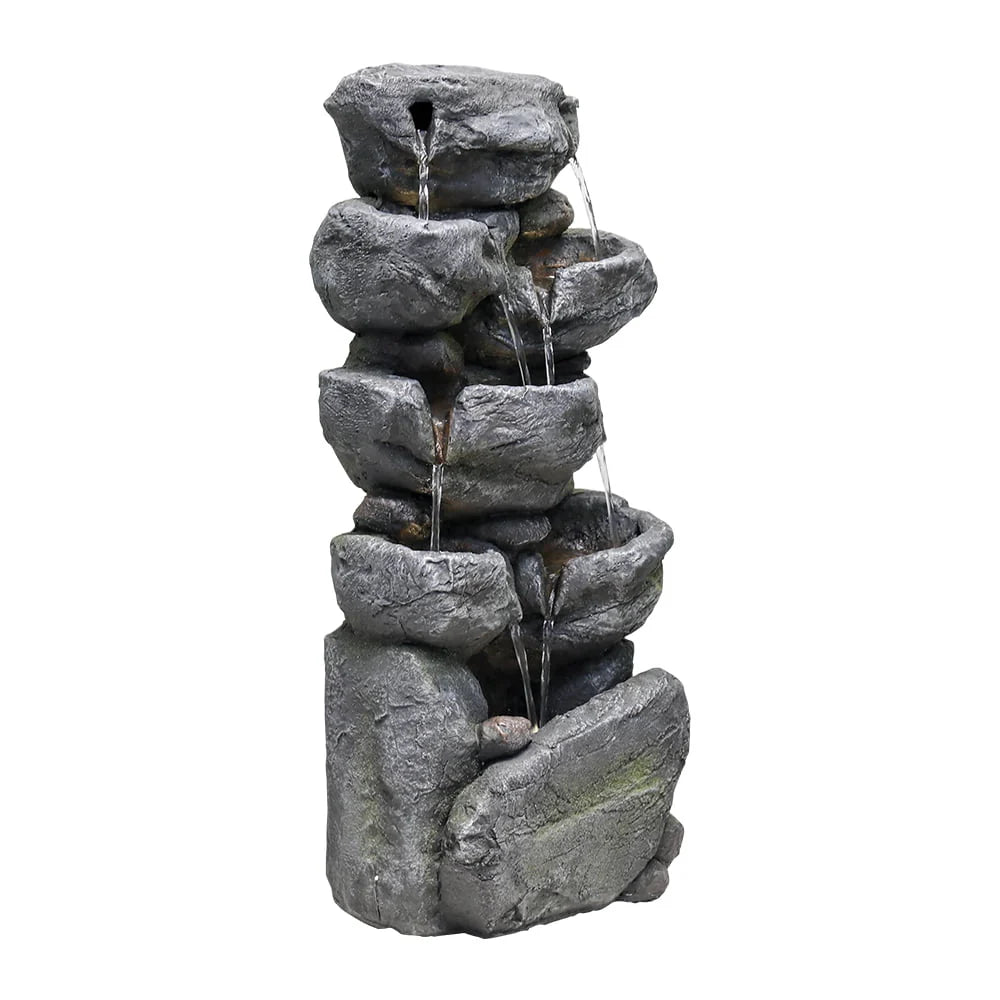chrismas clearnace! Stacked Rock Fountain with LED Lights - Outdoor Water Fountains Cascading Floor Water Feature Art Decor for Garden,Pation, Deck, Porch