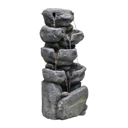 chrismas clearnace! Stacked Rock Fountain with LED Lights - Outdoor Water Fountains Cascading Floor Water Feature Art Decor for Garden,Pation, Deck, Porch