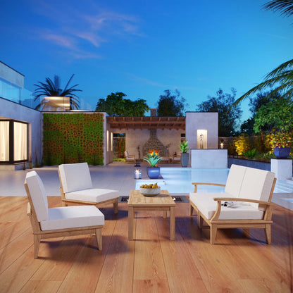 Modway Marina Modern Wood 5-Piece Patio Teak Sofa Set in Natural/White