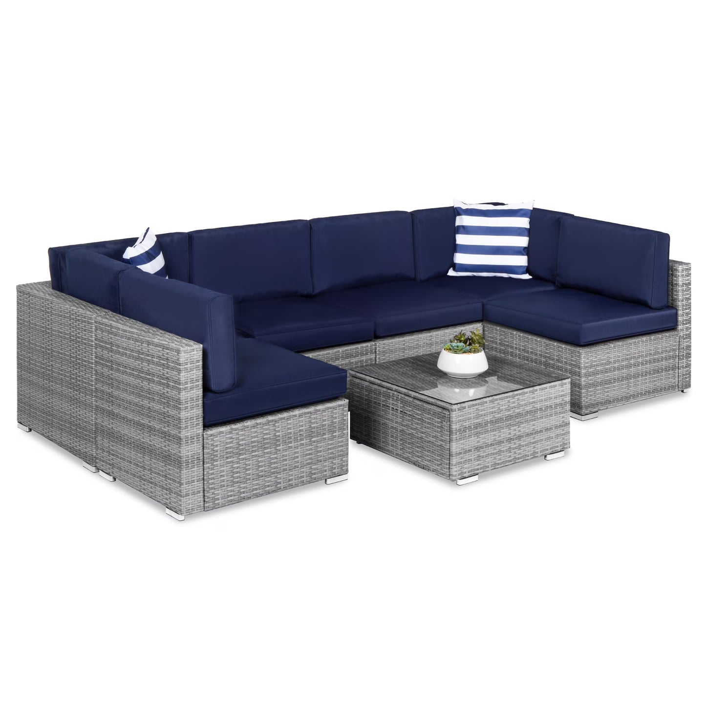 Best Choice Products 7-Piece Outdoor Modular Patio Conversation Furniture, Wicker Sectional Set - Gray/Cream
