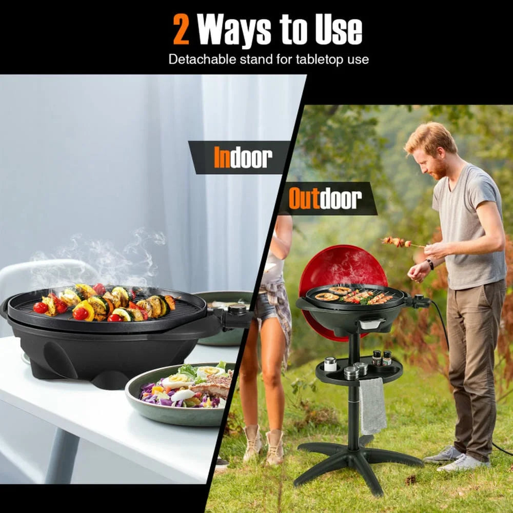 Aimee Lii 1350 W Outdoor Electric BBQ Grill with Removable Stand Easy to Install, Outdoor Cooking Kitchen for Backyard, Patio and Parties-Red