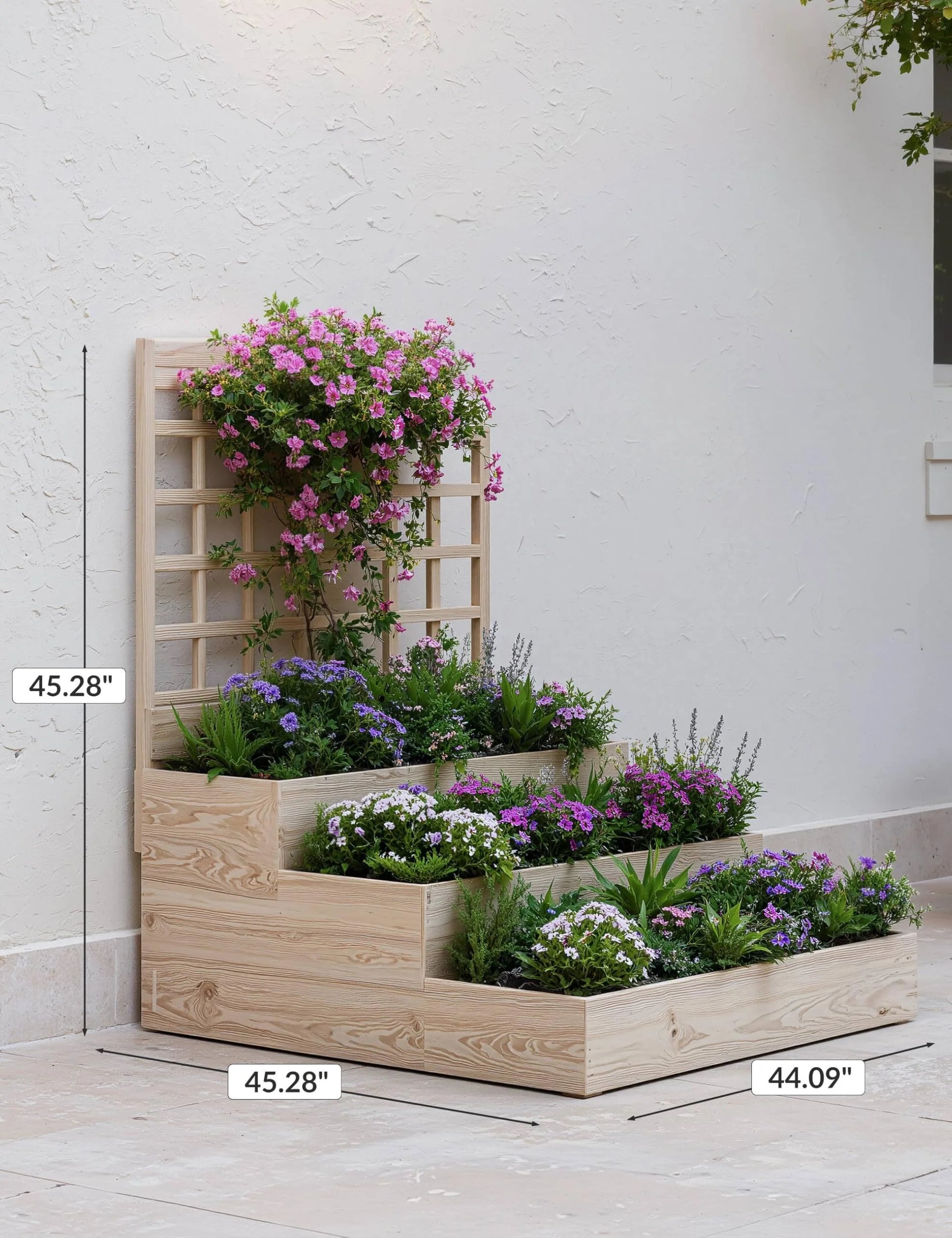 Riedhoff 3-Tier Wooden Raised Garden Bed with Trellis - Vertical Planter Box for Patio,Backyard