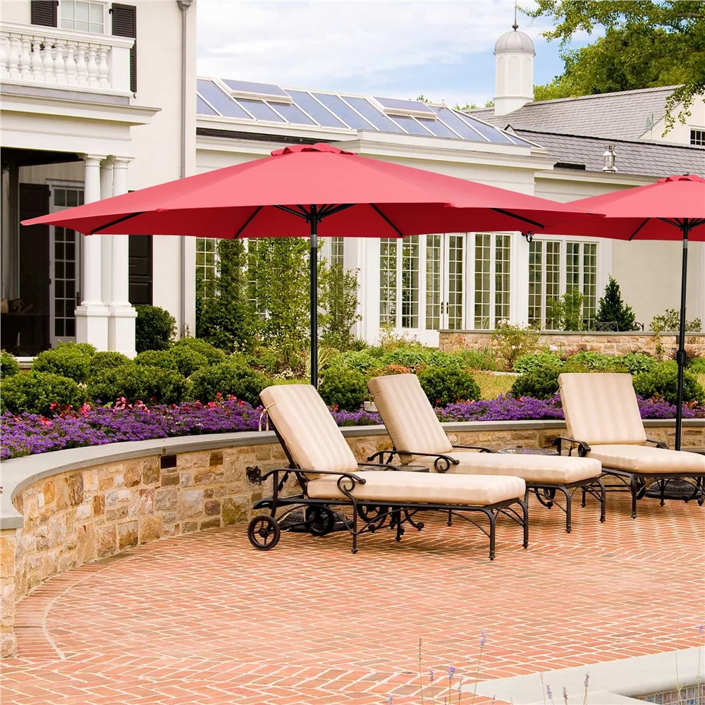 Yaheetech 11FT Patio Umbrella 8 Ribs Market Umbrella + 30lbs 18'' Round Patio Base Stand for Outdoor, Red