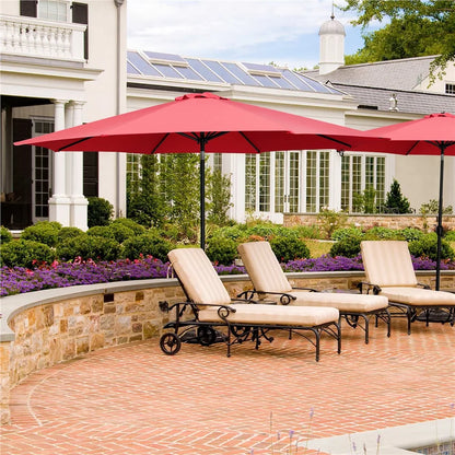 Yaheetech 11FT Patio Umbrella 8 Ribs Market Umbrella + 30lbs 18'' Round Patio Base Stand for Outdoor, Red