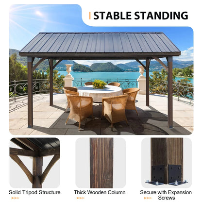 AECOJOY Wooden Gazebo 14.5x11ft for Outdoor BBQ Grill and Relaxation, Sturdy Brown Permanent Pavilion for Patios, Gardens, and Lawns