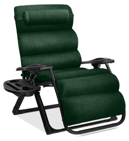 Oversized Chair, Folding Outdoor Patio Recliner, XL Anti Gravity Lounger w/Removable Cushion, Cup Holder, Side Tray, 350lb Capacity - Taupe