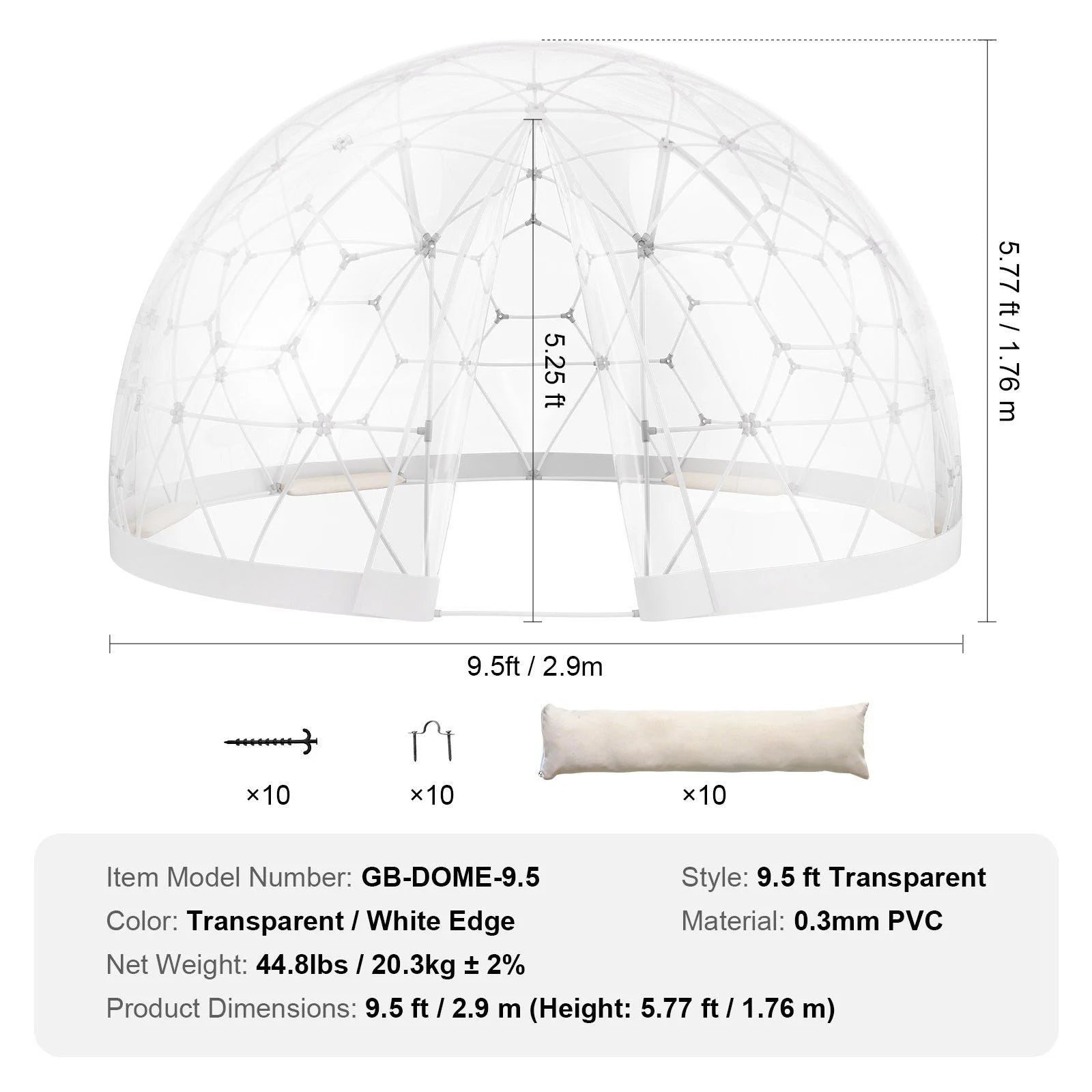 9.5FT Outdoor Bubble Tent – Transparent Dome Camping Shelter with Zip Door & Windows – Waterproof Pop-Up Tent for Stargazing, Backyard, Patio & Glamping – Portable Instant Setup