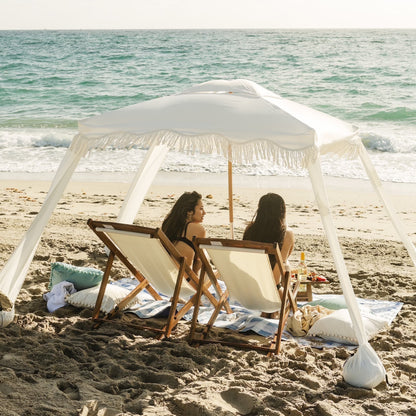 AMMSUN 6'6' Boho Beach Cabana Tent Canopy with Tassels Fringe UPF50+ Outdoor for Beach Patio,White