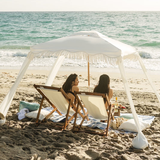 AMMSUN 6'6' Boho Beach Cabana Tent Canopy with Tassels Fringe UPF50+ Outdoor for Beach Patio,White