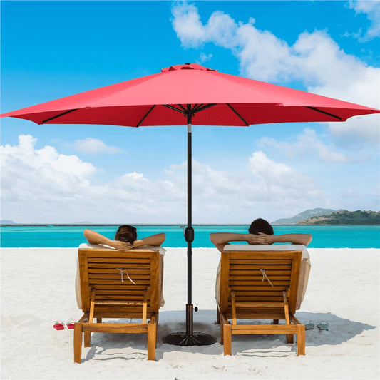 Yaheetech 11FT Patio Umbrella 8 Ribs Market Umbrella + 30lbs 18'' Round Patio Base Stand for Outdoor, Red