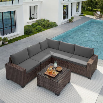 Aiho 7-Piece Rattan Patio Furniture Set , Outdoor Sectional Furniture Set for Patio, Garden, Backyard, Grey