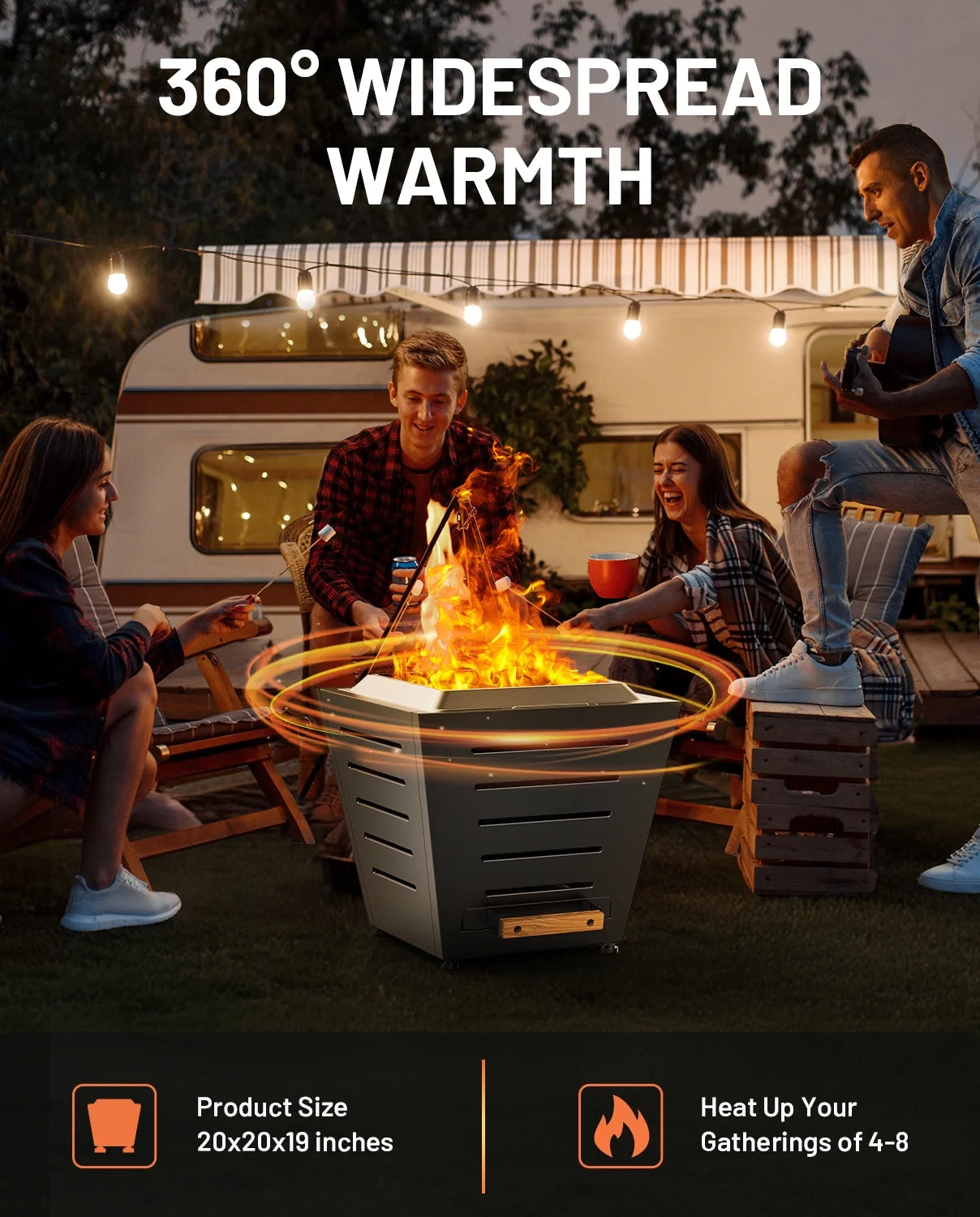 LEGACY HEATING Smokeless Fire Pit, Portable Outdoor Firepits 20 inch, Carry Handle for Backyard Patio Camping Bonfire, Stainless Steel, Ideal for 4-8 People, 32.19 lbs, Black, Cyberpit One