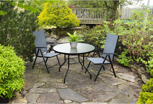 Outdoor Steel Dining Table Patio Furniture, Round Waterwave Glass Top, Black, 40"