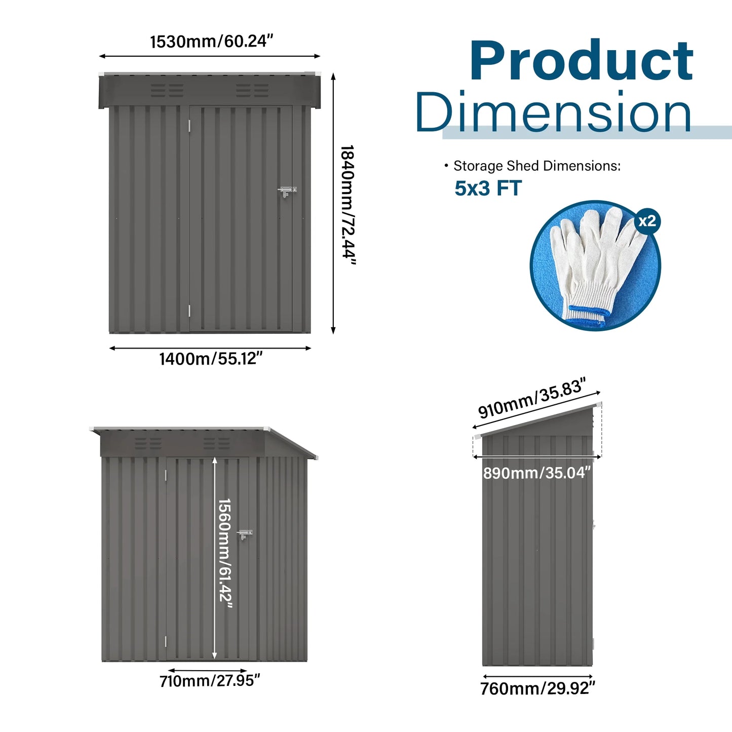Outdoor Garden Tool Storage Shed, Seizeen All-Weather Metal Sheds with Lockable Door & Vents, 5 x 3Ft Outdoor Storage for Backyard Garden Patio, Gray