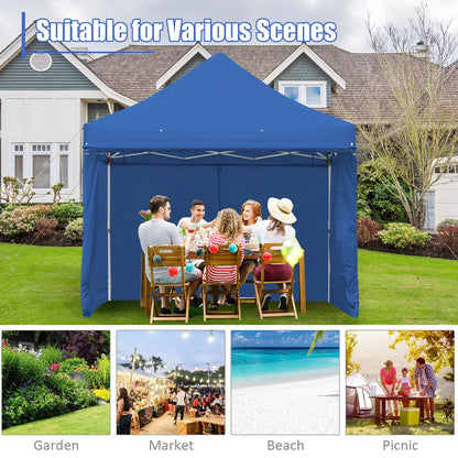 Patiojoy 10x10ft Pop up Tent, 4 Height Adjustment Folding Camping Tent with Awning Blue