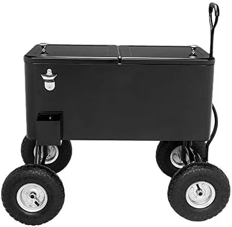 80 Quart Wagon Rolling Cooler Ice Chest,/Long Handle and 10" Wheels, Portable Beach Patio Party Bar Cold Drink Beverage, Outdoor Park Cart on Wheels