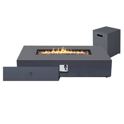 UPHA 56-inch Outdoor Propane Rectangle Fire Pit Table 50000 BTU Iron Gas FirePit for Outside Patio with Tank Cover, Removable Lid, Lava Rocks, Rain Cover, Grey