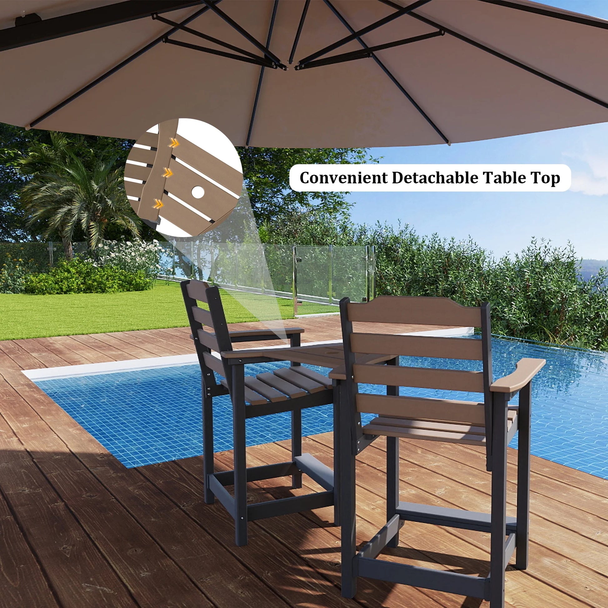 Decksplore Tall Adirondack Chairs Set of 6 with Detachable Connecting Tray, HDPE Bar Height Outdoor Chairs, Wood-Like Adirondack Bar Stools for Patio, Balcony, Porch, Black brown