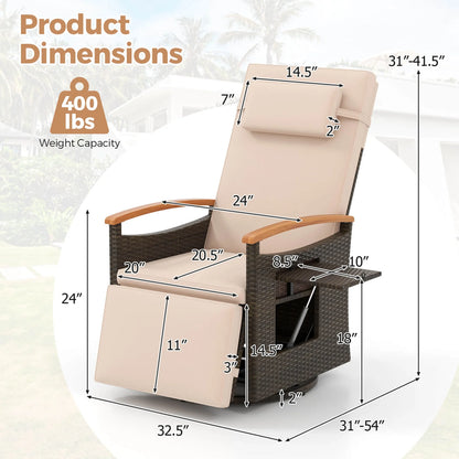Costway Outdoor 360° Swivel Rattan Recliner Chair Patio Wicker Chaise Lounge Chair Beige