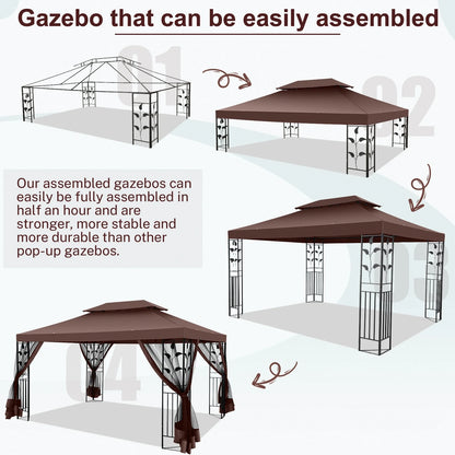 SANOPY 10'x13.3' Metal Patio Gazebo, Outdoor Gazebo Canopy Tent for Backyard with Mesh Curtains, Gazebos Shelter with Display Shelves, Steel Frame, Patio Covers for Tailgate