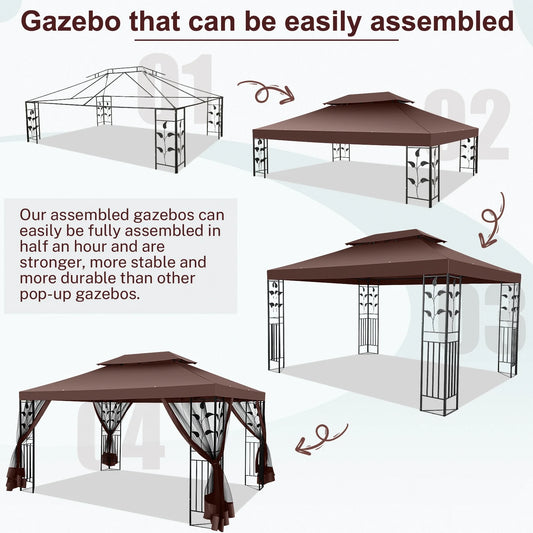 SANOPY 10'x13.3' Metal Patio Gazebo, Outdoor Gazebo Canopy Tent for Backyard with Mesh Curtains, Gazebos Shelter with Display Shelves, Steel Frame, Patio Covers for Tailgate