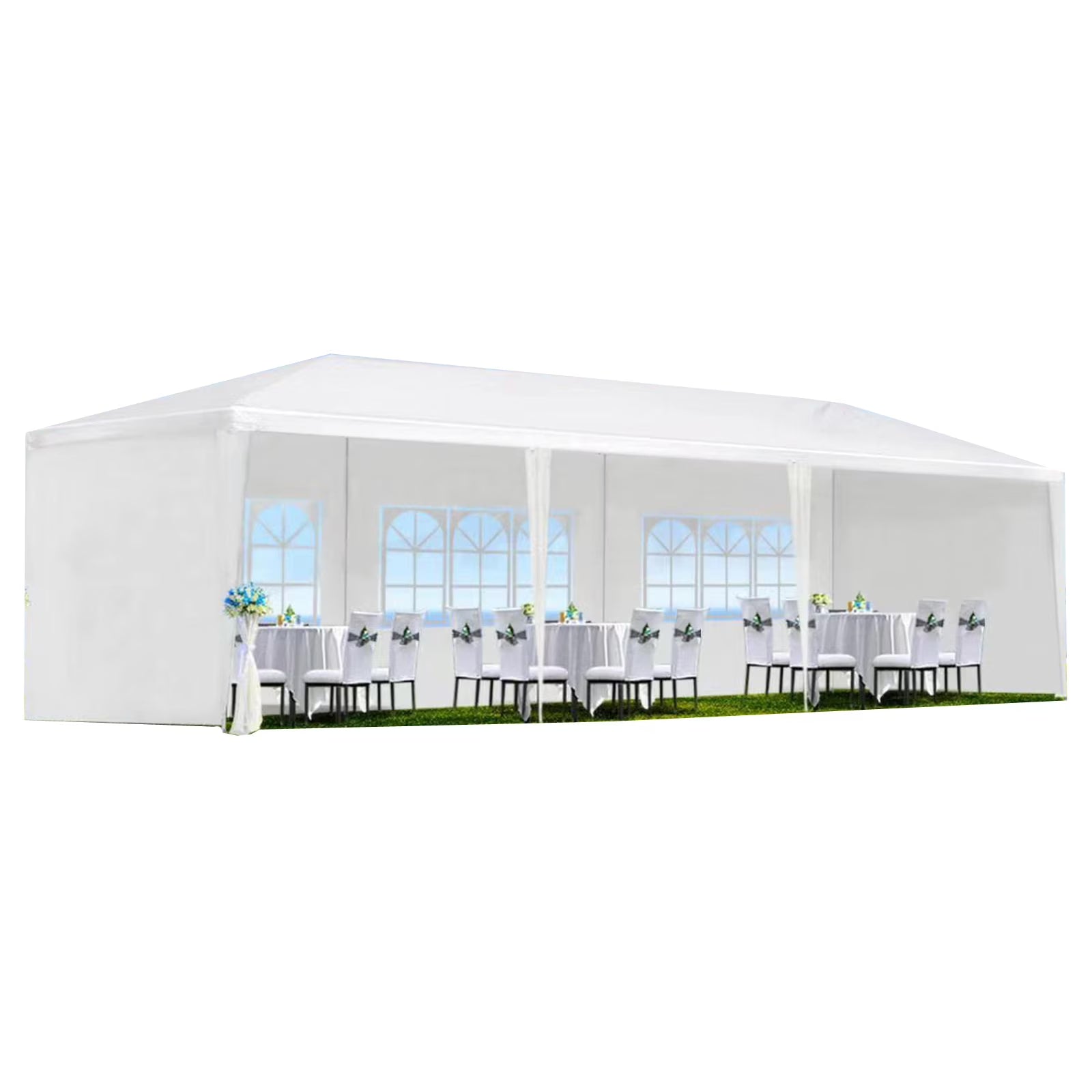 Welax 10'x30' Outdoor Party Tent with 5 Removable Sidewalls, Outdoor Gazebo Event Tent for Garden, Patio and Backyard, White