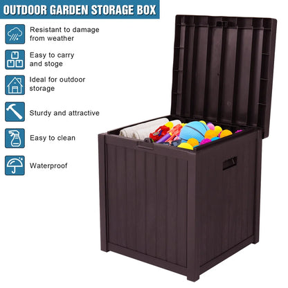 Patio Storage Box Waterproof, enyopro Outdoor PP Storage Patio Furniture Container, 51 Gallon Garden Storage Box with Seat for Backyard Pool Deck, 22" x 22" x 24.5", Brown, JA3239