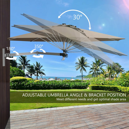 Gymax 8FT Patio Wall Mounted Cantilever Umbrella Parsol w/Adjustable Pole Tan