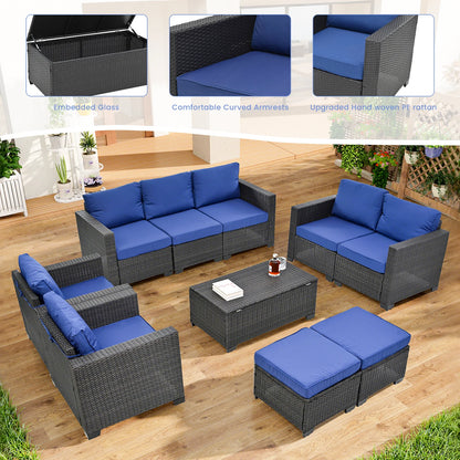 10 Pieces Patio Furniture Sets Outdoor,Manual Weaving Wicker Rattan Sectional Sofa Patio Conversation Sets with Cushions & Coffee Table with Hidden Storage for Outside, Balcony, Porch
