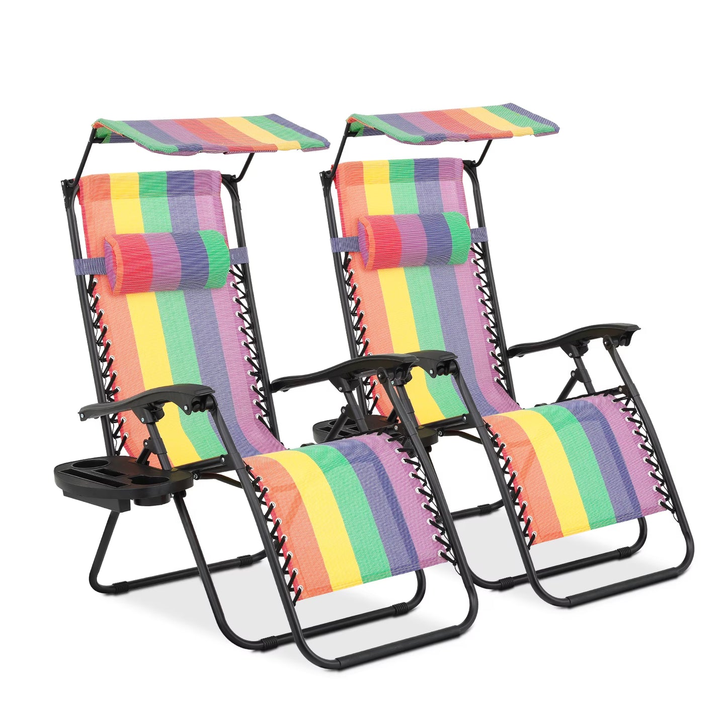 MoNiBloom Zero Gravity Chairs Set of 2, Folding Outdoor Patio Beach Recliner with Canopy Shade & Headrest, Black
