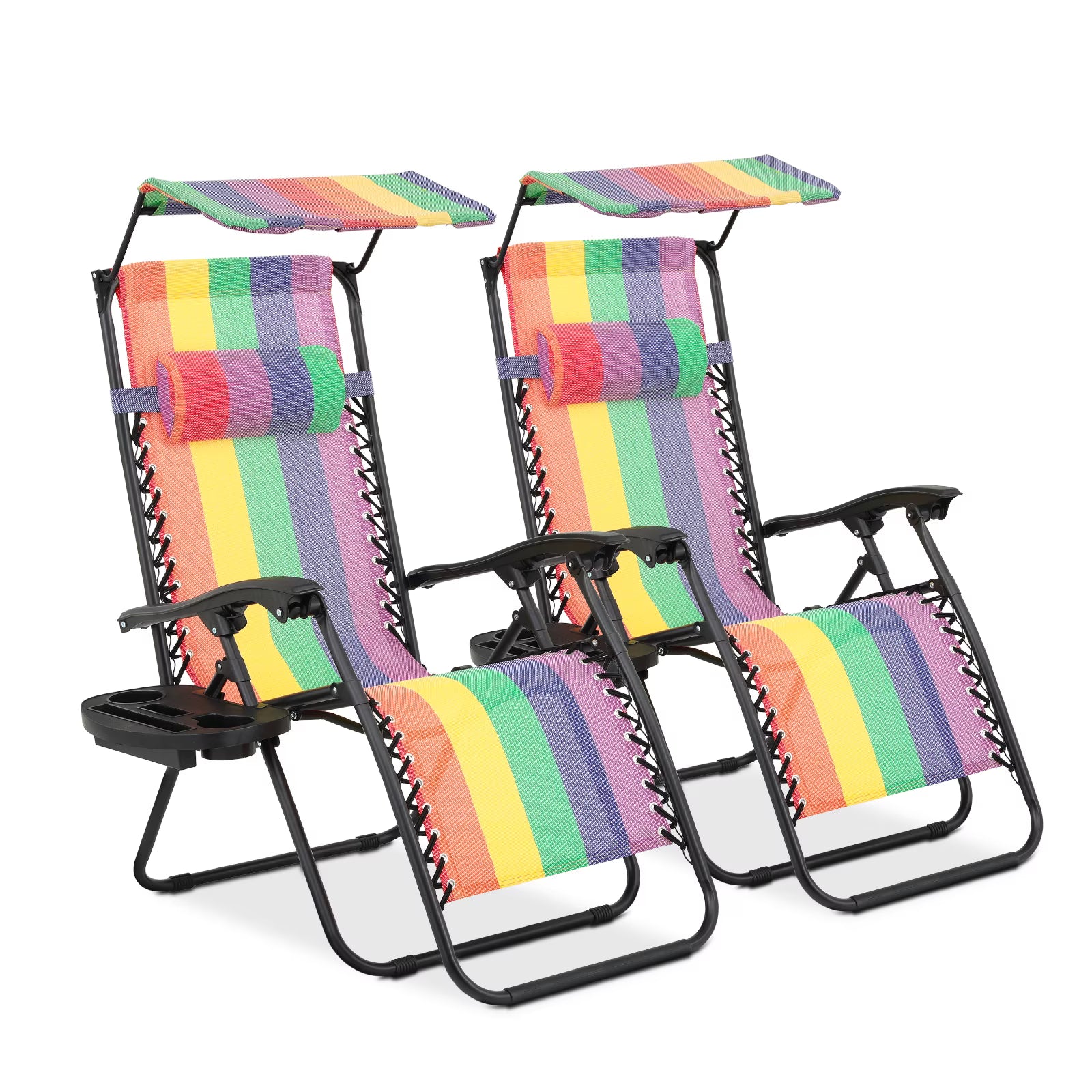 MoNiBloom Zero Gravity Chairs Set of 2, Folding Outdoor Patio Beach Recliner with Canopy Shade & Headrest, Black